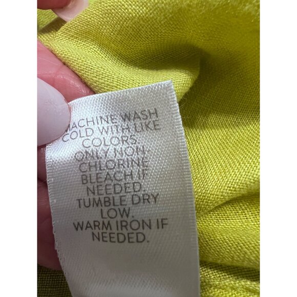 J Jill Love Linen  Lime Green  Button Up Tunic Blouse Lagenlook Roll Tab Sleeves - Picture 10 of 11